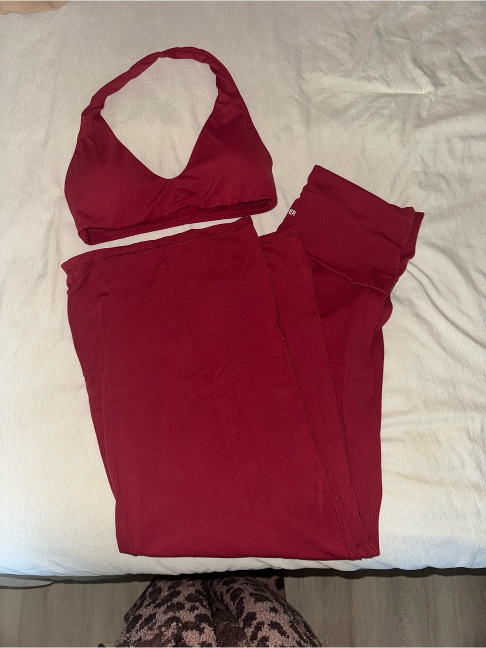 Oner Burgundy Halter Sports Bra and fold over pants set